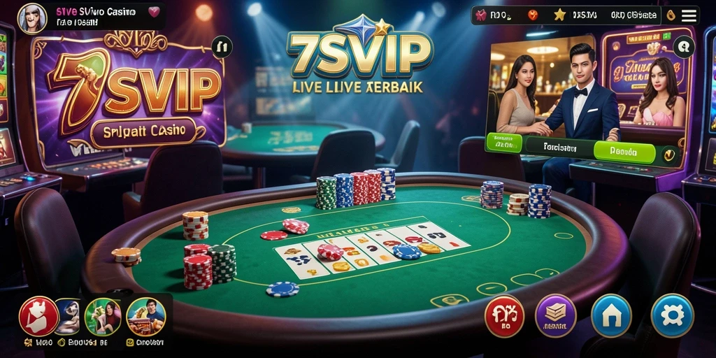 Screenshot gameplay Live Casino 7SVIP menampilkan dealer langsung dan suasana kasino yang realistis.