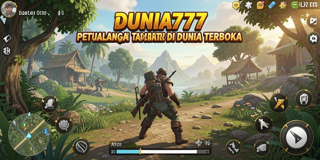 Screenshot gameplay DUNIA777 menunjukkan petualangan di dunia terbuka yang luas.