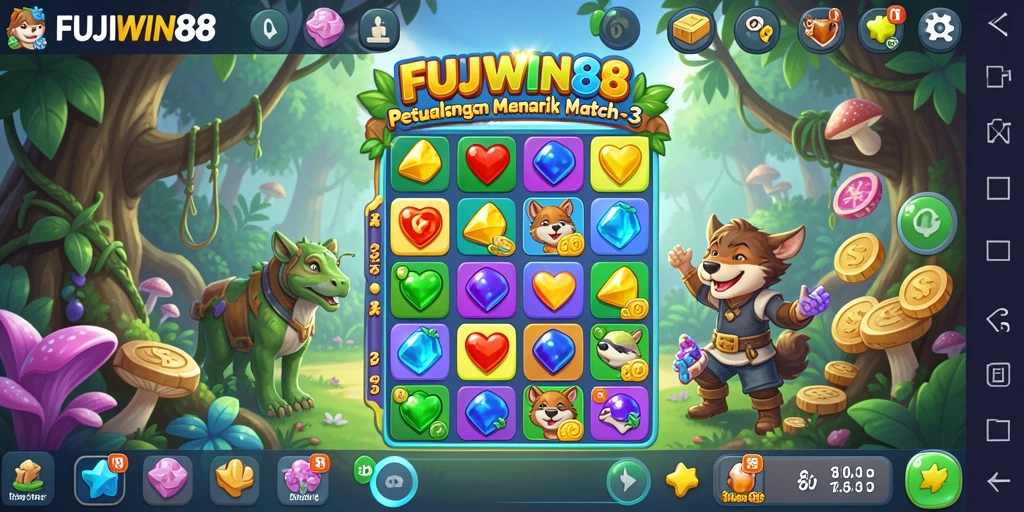 Tangkapan layar menampilkan aksi seru dalam gameplay Match-3 FUJIWIN88.