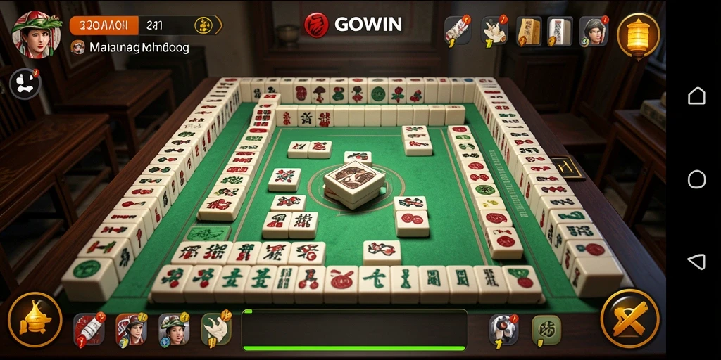 Tampilan gameplay seru GOWIN menampilkan ubin Mahjong yang cantik.