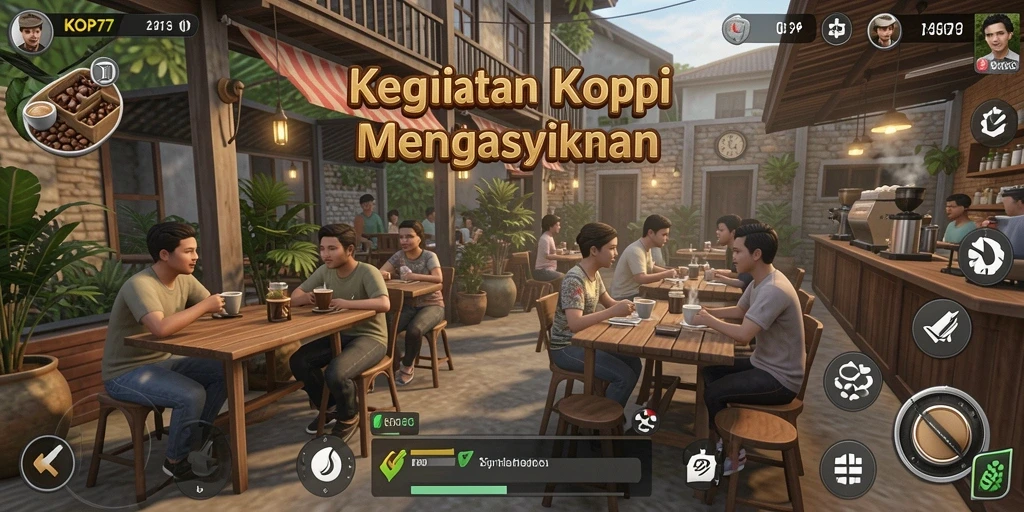 Screenshot gameplay KOPI77 yang menunjukkan aktivitas bertani kopi.