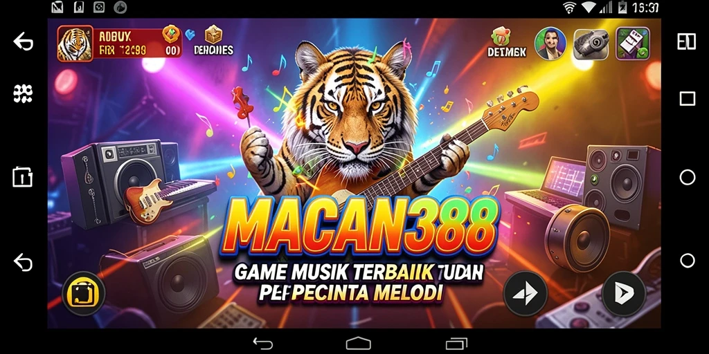 Tampilan gameplay seru di aplikasi MACAN388 dengan banyak lagu.
