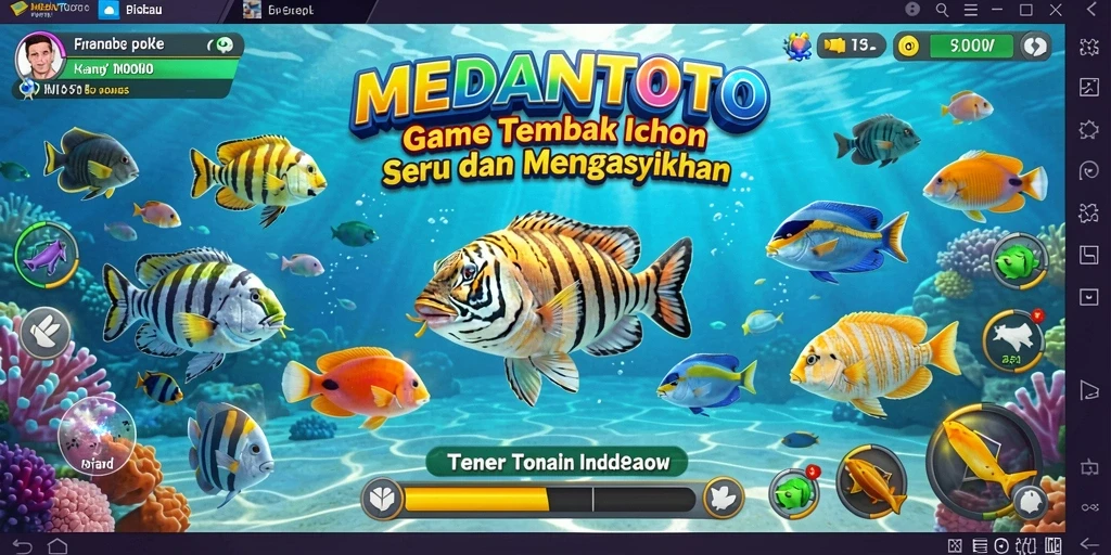 Tangkapan layar dari gameplay seru MEDANTOTO menunjukkan aksi menembak ikan.