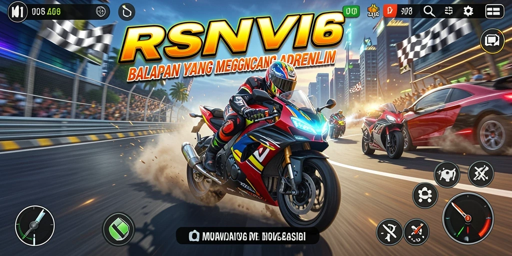 Screenshot RSNVIP6 menampilkan balapan motor yang seru dan grafis memukau.