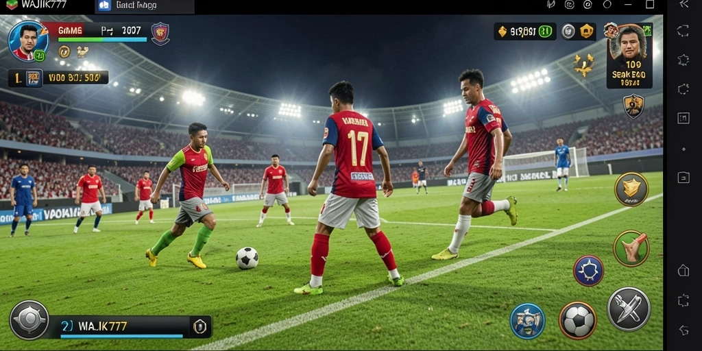 Screenshot menampilkan aksi gameplay seru dalam pertandingan sepak bola.